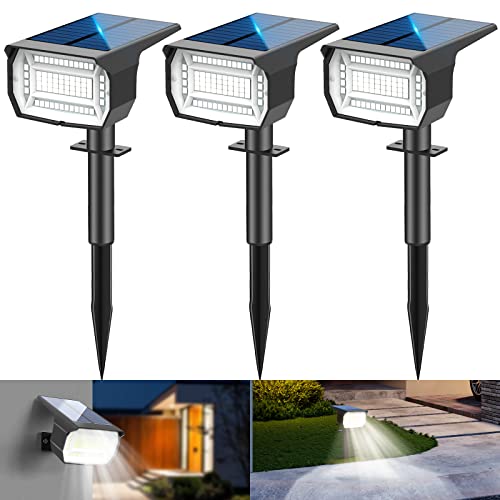 LOTMOS [72 LED/3 peças luzes solares exterior jardim impermeável IP67 holofotes, candeeiro para pátio, caminhos, terraço, chão, piscina, relva, trilho, campismo