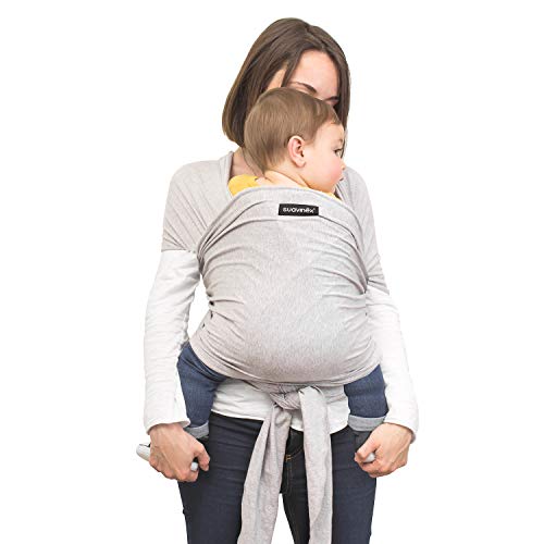 Suavinex - Fular porta-bebés recém-nascidos Babywrap mala de transporte. T-shirt protetora para bebé. Fular porta-bebés elástico. Tamanho aplicável. Porta segura e ergonómica, cor cinzenta