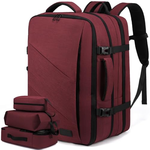 LOVEVOOK Mochila de mulher para homem, mochilas de viagem cabine avião para Ryanair, mochila de mão expansível, mala de mão de avião grande, mochila para portátil 17 polegadas, vermelho