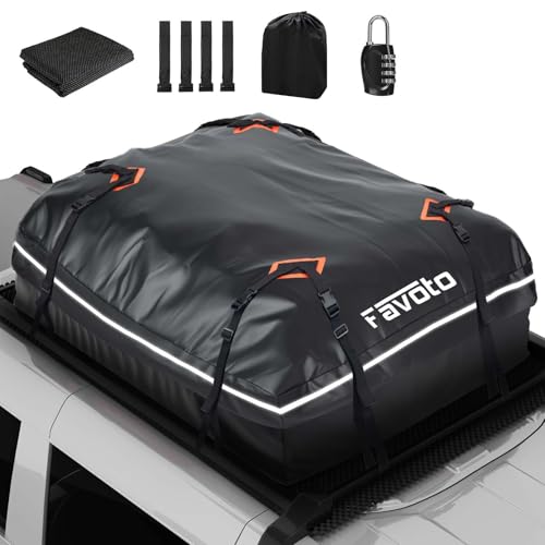 Favoto Saco de teto dobrável para carro de 425 l, porta-bagagens impermeável com tapete antiderrapante, ganchos de porta e correias reforçadas para automóvel e SUV com ou sem porta-bagagens, preto