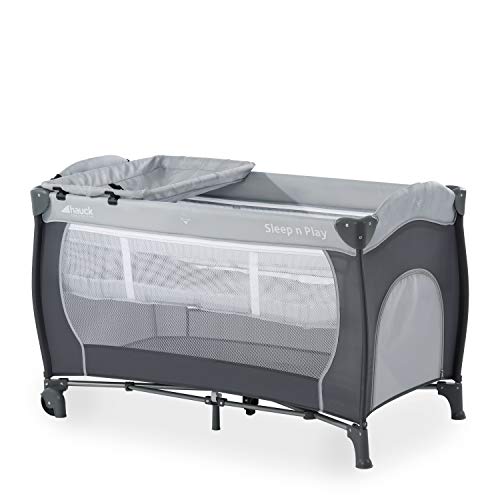 hauck Sleep N Play Center berço de viagem duas alturas com trocador, parque infantil bebé 120 x 60 cm, parque berço para bebé, berço de viagem com rodas - pedra cinzenta