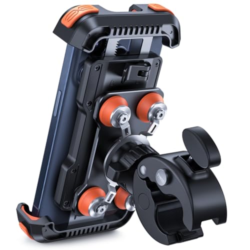Lamicall Suporte móvel anti-vibração para mota - [com amortecedor duplo] 360° rotação, 1 S libertação com um botão, suporte de telefone de bicicleta para iPhone 16 15 14 13 12 séries, Huawei, 4,7-6,8"