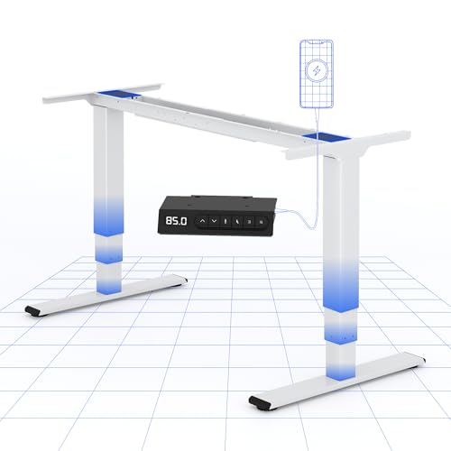 FLEXISPOT EC4 Plus Mesa elétrica elevável de 3 colunas, 2 motores, moldura de mesa ajustável em altura com USB, painel de controlo com porta tipo C/A, capacidade de carga de 120 kg, branco