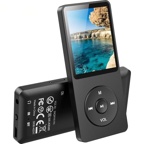 AGPTEK 32 GB Leitor MP3, Bluetooth 5,3 MP3 Player, reprodutor desportivo portátil, ecrã de 70 H de reprodução, MP3 para crianças rádio FM, externo até 128 GB (sem auriculares), preto