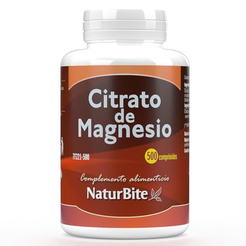 Citrato de magnésio - 500 comprimidos- NaturBite, 400 mg por comprimido - Suplemento de magnésio altamente absorvente- adequado para veganos, sem aditivos.