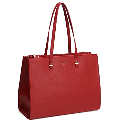 David Jones - Bolsa de mão trabalho mulher - Shopper Tote Bag PU pele - grande mala tiracolo ombro pele alça comprida - pastas A4 diárias vida mensageiro escritório escola grande tamanho -, Vermelho,