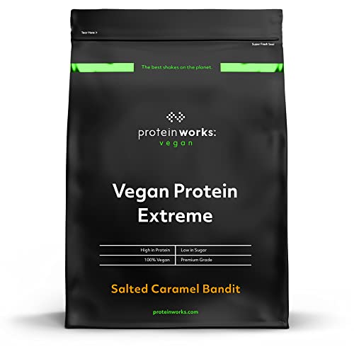 Protein Works - Proteína vegana extrema - 100% à base de plantas - mistura de 5 proteínas - proteína vegetal em pó - 28 liquidados - caramelo salgado - 1 kg
