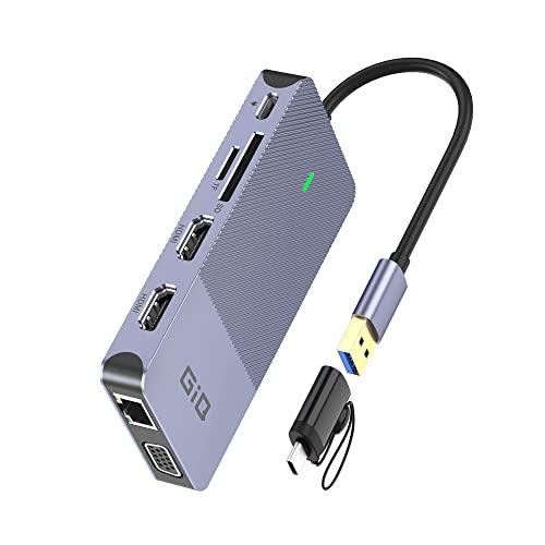 Estação de acoplamento USB Giq USB C Hub USB 3.0 para duplo HDMI VGA adaptador triplo ecrã USB C estação de acoplamento para portáteis monitores duplos compatível com MacBook M1 USB Dock
