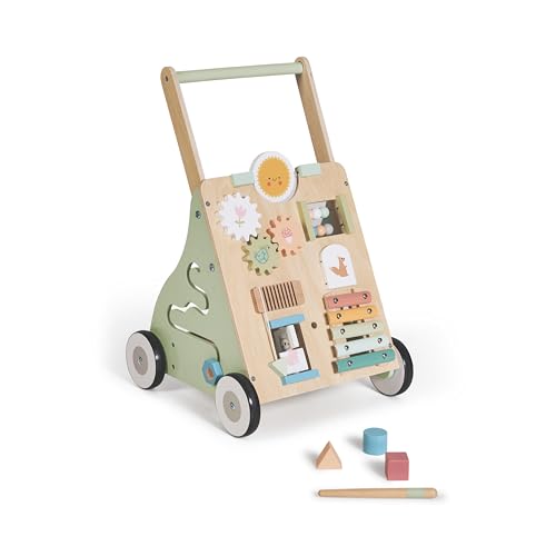 MS Montessori MAXI - Andador de madeira para bebés - carrinho de corrida com brinquedos e atividades para os primeiros passos - caminhador para bebé + 12 meses