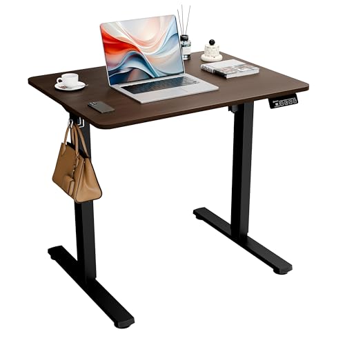 ERGOMAKER Secretária elétrica elevável, 80 x 60 cm, mesa levantável com placa de junção, mesa de secretária ajustável para escritório e casa, nogueira preta