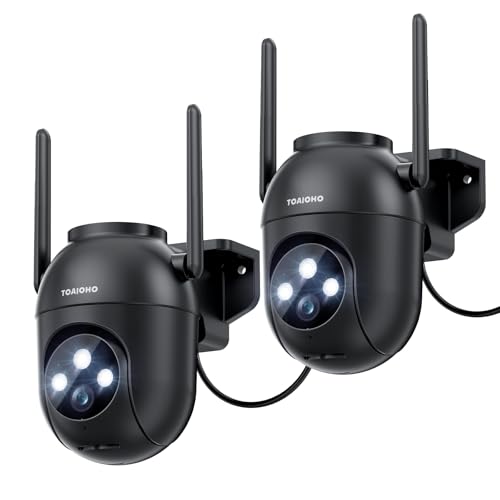 2 peças câmara vigilância WiFi exterior: 5 MP câmaras vigilância domicílio Wi-Fi exterior 2,4/5 Ghz alarmes para casa câmara 360° PTZ câmara de vídeo automática gravação 24/7 visão noturna cor preta