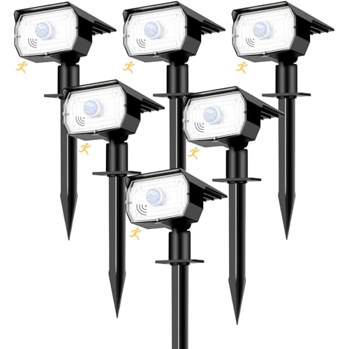 nipify Luz solar exterior com sensor de movimento, [6 peças/3 modos] luzes solares LED exterior jardim, holofotes LED exterior solares potente impermeável lâmpadas holofote terraço caminhos pátio