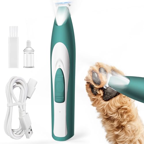 oneisall Aparador de pernas para cães com luz LED, silencioso, aparador de pés de cão, recarregável, máquina de cortar cães, para patas, olhos, orelhas, rosto, corpo, verde