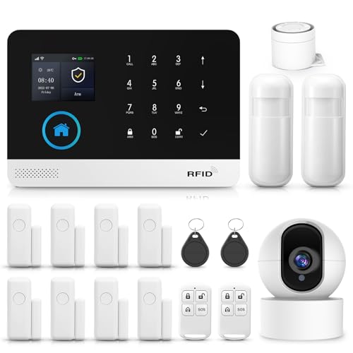 Sistema de alarme doméstico sem fio, 17 peças GSM WiFi sistema completo de alarme anti-roubo, sereia de alarme com PIR, sensor de porta e janela, controlo remoto para apartamento, garagem, escritório