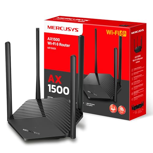 MERCUSYS MR1500X Router Wi-Fi 6 de banda dupla AX1500, velocidade 1,5 Gbps, economia de energia, beamforming, WPA3, instalação fácil, MU-MIMO