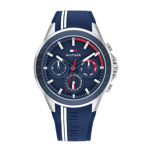Tommy Hilfiger Relógio analógico de quartzo multifuncional para homem com correia em silicone azul - 179185