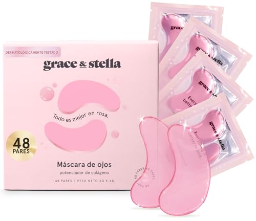 Grace & Stella Patches de olhos - Reduzem orelhas para mulher, malas e rugas - remendos olhos premium veganos e não testados em animais [48 pares, rosa]