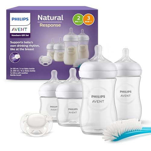 Philips Avent Set de presente de biberões para recém-nascidos: 4 biberões, chupeta ultra macia e escova para biberão, bebés de 0-12 meses (modelo SCD838/11)