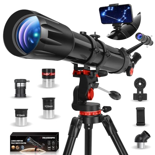 HETEKAN Telescópio, telescópio astronómico para adultos, 90 mm, abertura de 900 mm, telescópio profissional refletor para crianças e iniciantes, ampliação (36 x 450 X), para observação planetária com