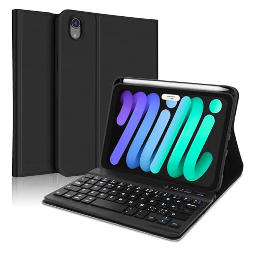IVEOPPE Capa iPad Mini 7 com teclado, teclado iPad Mini 6, capa de teclado iPad Mini 6, capa teclado sem fios Bluetooth desmontável para iPad Mini 7/6 8,3" 2024/2021, preto