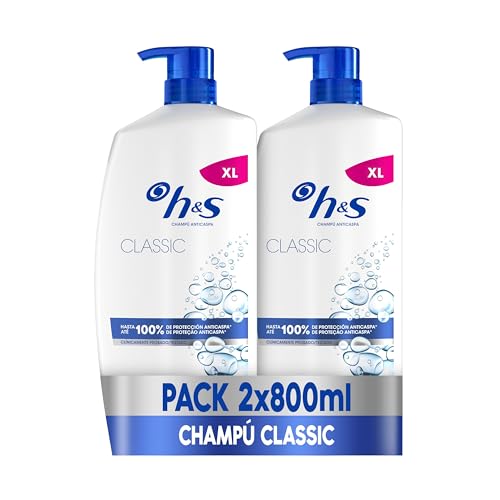 H&S Classic Shampoo anti-caspa 2 x 800 ml com dispensador, para uso diário. Até 100% de proteção anti-caspa, testada clinicamente. Para todos os tipos de cabelo e couro cabeludo. Sensação de frescura