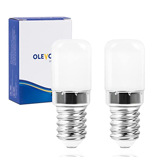 OLEVOLT Lâmpada LED E14 branco quente 3000 K 2W E14 LED lâmpada frigorífico equivalente a 20 W lâmpada halogénica 210 LM para candeeiro de sal frigorífico não regulável 2 unidades