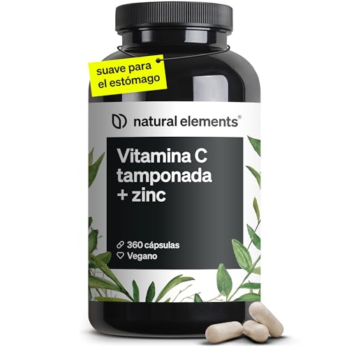 Vitamina C - 360 cápsulas - Alta dose de 1000 mg + 15 mg de zinco, produto vegetal fermentado e tamponado (pH neutro, sem ácido, suave para o estômago), testado em laboratório, vegano