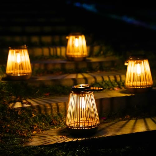 KagoLing Lanternas solares exteriores, 4 peças lanternas solares exteriores, IP65 LED impermeável, decorações candeeiro solar exterior para jardim, terraço, varanda, relva, alpendre, pátio, campismo