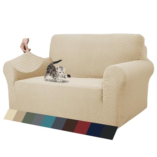 MAXIJIN, As mais novas capas de sofá jacquard de 2 lugares, capas antiderrapantes para o assento do amor do cão, capas protetoras (2 lugares, bege claro)