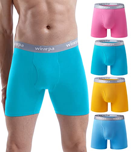 wirarpa Cuecas homem boxer algodão roupa interior confortável para homens sem etiquetas abrir a mosca pack de 4