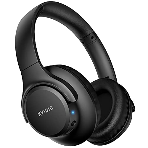 KVIDIO Auriculares sem fios sem fios, 55 horas de reprodução auriculares Bluetooth, capacetes leves dobráveis com microfone, graves profundos (preto)