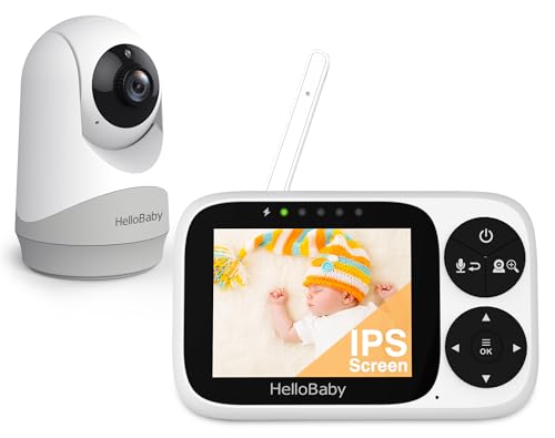HelloBaby Câmara de vigilância para bebé, monitor com ecrã IPS 3.2", sem WiFi monitor para bebés, 1000 ft Âmbito, controlo remoto Pan-Tilt-Zoom, 2 vias de comunicação, visão noturna e músicas de berço