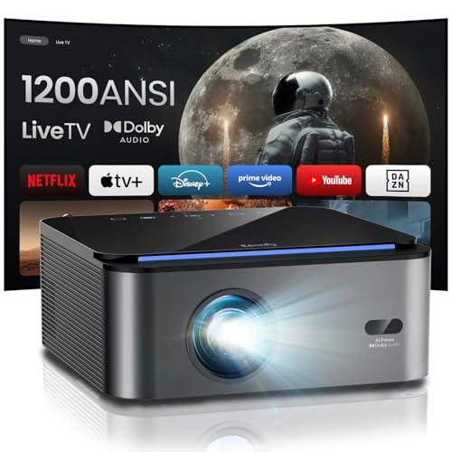 Projetor de 4K 【1200 ANSI/Netflix oficial】Ares A2 Smart Projetor Live TV, Dolby, 20 Wi-Fi, 4K suportado, projetores 1080P nativo WiFi Bluetooth 5.3, 50% Zoom, para PS5/PC. / Cinema em C Alça/Exterior
