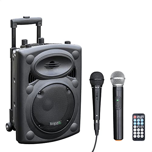 Ibiza Sound PORT8VHF-BT Sistema de som portátil e autónomo de 20 cm, Bluetooth, Wireless, potência de 200 W com alcance de até 400 W, preto