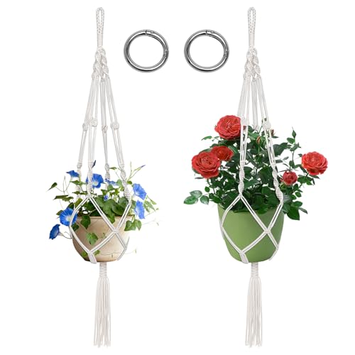 Yoicn Lth Conjunto de 2 pendentes de MacPIXI com gancho, em estilo boémio, bege para plantas, corda de algodão para vasos pendurados para interior e exterior e jardim, decorações de parede