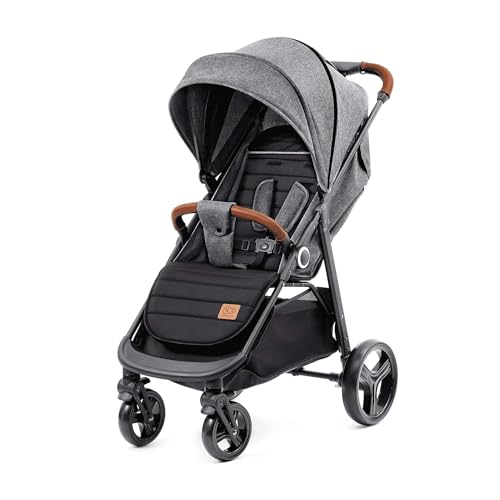 kk Kinderkraft GRANDE PLUS Cadeira de passeio leve desde o nascimento até 22 kg, dobrável com uma mão, posição deitada, suspensão de todas rodas, grande capô XL, cinzento