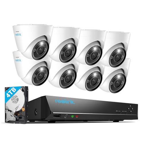 Reolink Sistema de câmaras CCTV para exteriores 12 MP PoE, HDD de 4 TB para gravação contínua, câmaras de segurança IP 8X com deteção de pessoas/veículos, áudio bidirecional, holofotes, RLK16-1200D8-A