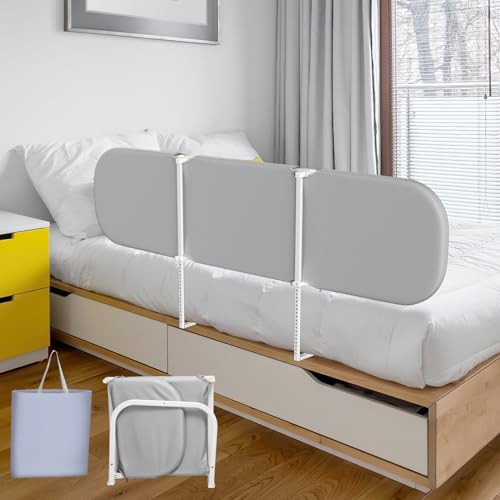 Eulenke Barreira de cama de 180 cm, dobrável, altura regulável, barreira de proteção para cama infantil, portátil, para viagens, fácil montagem, cinzento