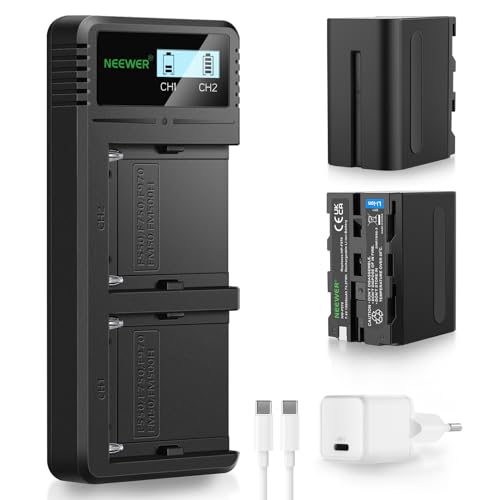 NEEWER 10050 mAh NP-F970 Bateria com conjunto de carregador rápido PD de 20 W, para NP-F970/950/750/550 compatível com NEEWER deslizante motorizado anel de luz LED monitor de luz Sony câmara de VV