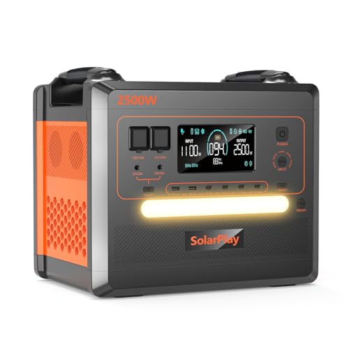 SOLARPLAY Estação de energia portátil de 2500 W, 2300 Wh gerador solar com bateria LiFePO4, saída de 12 portas, Power Station portátil para campismo, auto-caravana, emergência (Q2402 m)