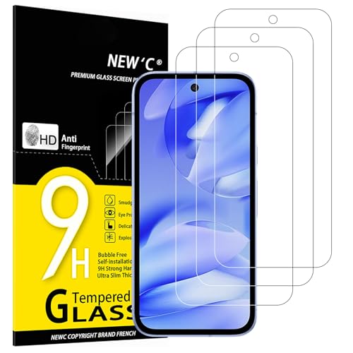 NEW'C 3 peças, protetor de ecrã para Google Pixel 9a, vidro temperado anti-riscos, anti-impressões digitais, sem bolhas, dureza 9H, 0,33 mm ultra transparente, ultra resistente