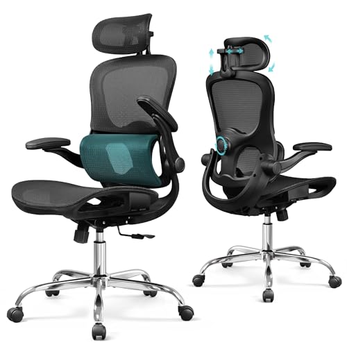 DEVAISE Cadeira de escritório ergonómica, cadeira ergonómica secretária com encosto de cabeça 3D ajustável, apoios de braços reguláveis, encosto respirável e suporte lombar para Home Office, preto