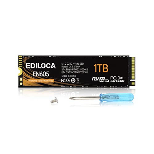 EN605 SSD M.2 de 1TB, NVMe 1.3 PCIe Gen3 x4, disco rígido interno SSD M.2 2280, velocidade de leitura/gravação de até 2150/1850 MB/s, compatível com portáteis e computadores de Secretária