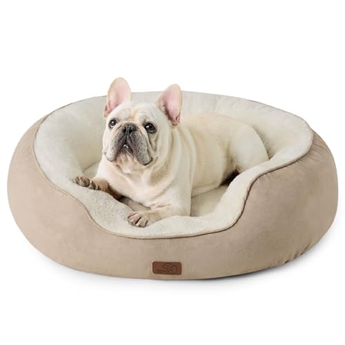 Bedsure Cama grande - redonda lavável, antiderrapante, para gatos e cães médios até 18 kg, interior camelo 76 x 61 x 20 cm