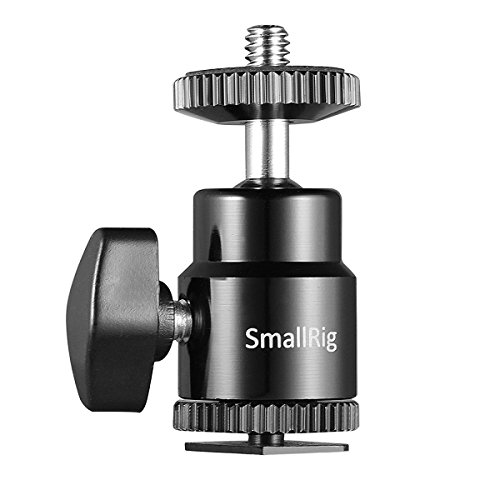 SMALLRIG Mini bola de esfera, 360 graus Ball Head Mount com 1/4 parafuso e adaptador de sapato flash, carga máxima 6,61 lb / 3 kg - 761