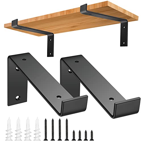 2 peças suporte estante de parede, 18 cm/7,1 polegadas suporte flutuante para prateleiras, suporte ângulos de metal moldura preta