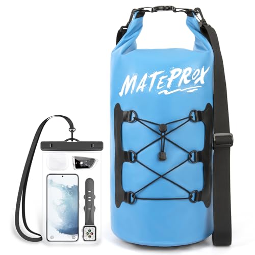 MATEPROX Bolsa impermeável, 5 L/10 L/20 L, flutuante e proteção IPX8, com capa impermeável móvel, ajustável bolsa estanque para caiaque, campismo, Rafting e atividades aquáticas., azul, 20 l, Saco