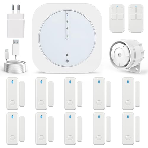 UMEIMA Alarmes para casa, sistema de alarme Wi-Fi, kit de alarme com 16 peças: Hub, sensores de janela, controlo remoto, controlo remoto para garagem, escritório (Wi-Fi 5 GHz, 2,4 GHz)