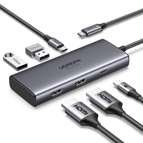 UGREEN Revodok 206 Hub USB C duplo HDMI 8K 4K adaptador tipo C 2 ecrã PD 100 W Docking Station 6 em 1, compatível com MacBook Pro Air Surface XPS disco rígido