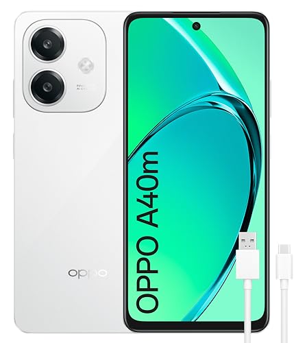 OPPO A40 m Smartphone livre, 16 GB (8 GB + 8 GB) 256 GB, ecrã HD LCD 6,7", câmara 50 + 2 8 MP, Android, bateria 5100 mAh, carregamento rápido 45 W - branco
